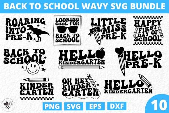 10 Back to School Wavy SVG Bundle