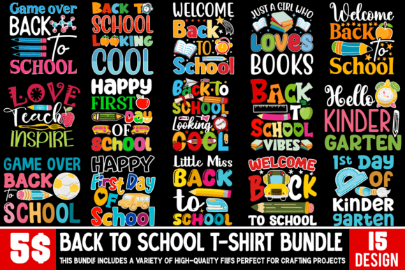 Back to School 15 T-shirt Design Bundle: Graphics & Crafts