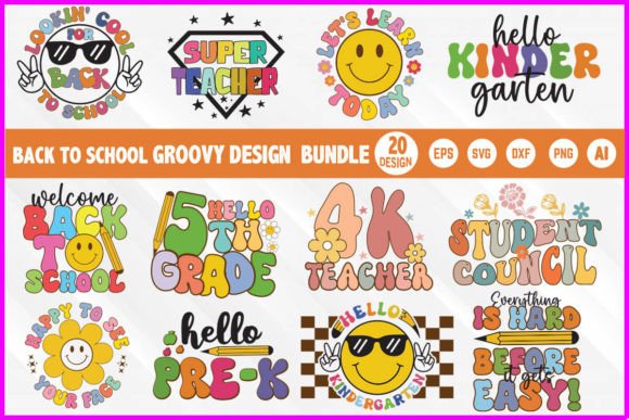 Back to School Groovy Design Bundle: Graphics & T-Shirt Designs