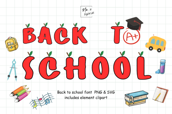 Back to School Rad Apple Font Clipart for Crafts & Graphics