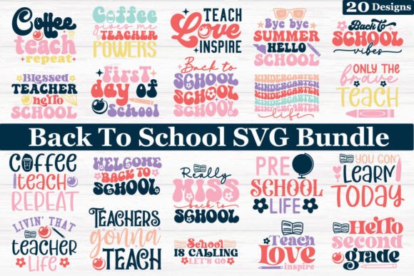 Back to School SVG Bundle, Retro Graphics for Crafts