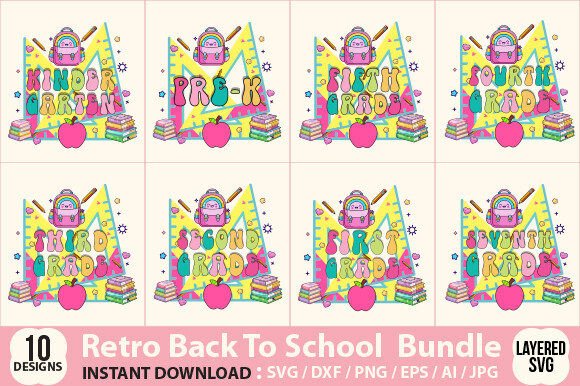 Retro Back to School Graphics Bundle for Crafts